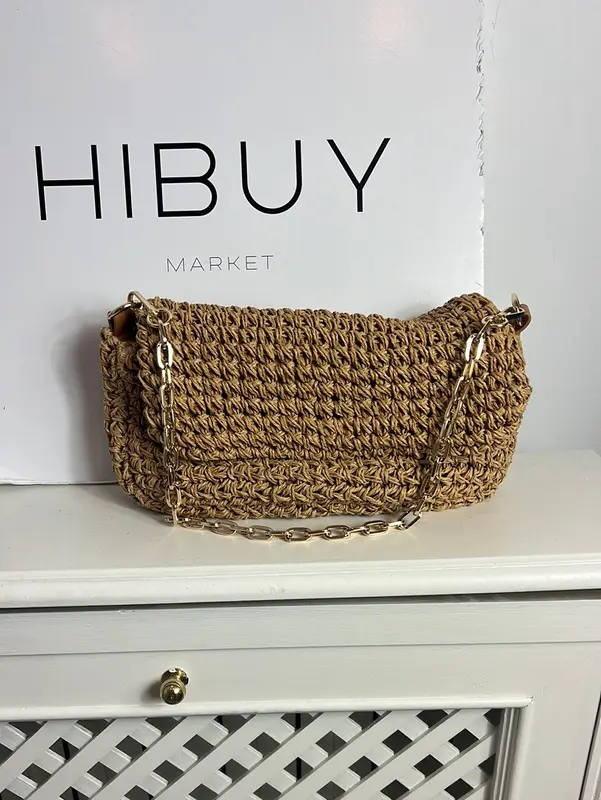 PARFOIS. Bolso esparto cadena dorada