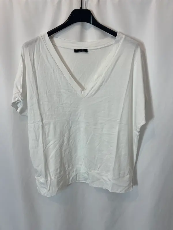 PARFOIS. Camiseta blanca cuello pico. T S/M