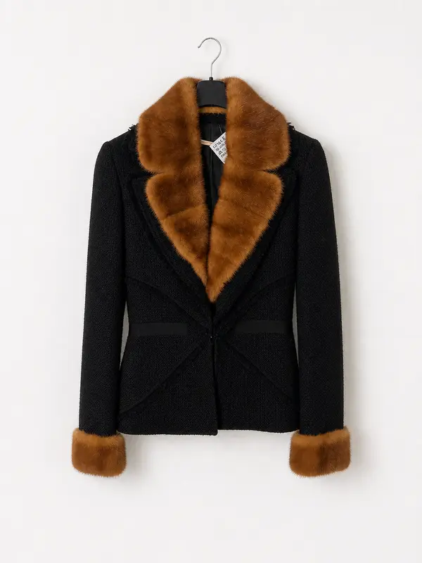 PEDRO DEL HIERRO. Blazer tweed detalles pelo T.38