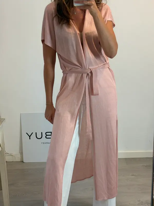 PEDRO DEL HIERRO. Chaqueta larga rosa punto T.m