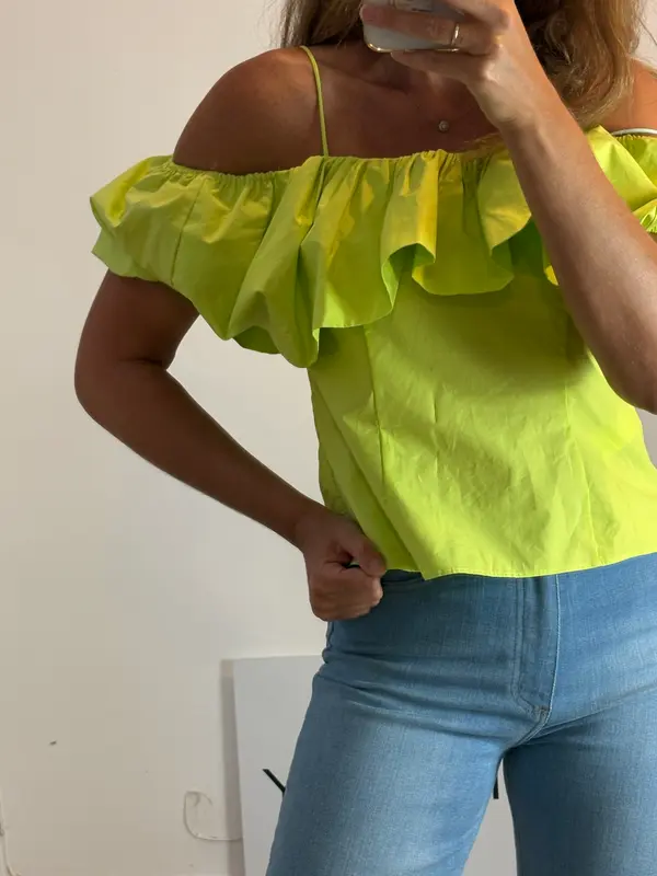 PEDRO DEL HIERRO. Top verde volante. T M