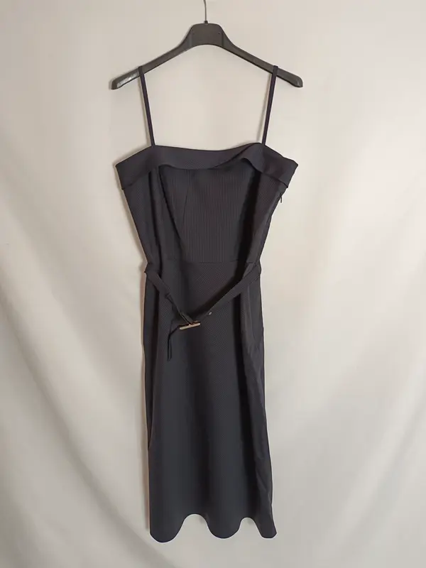 PEDRO DEL HIERRO. Vestido azul rayas diplomáticas T.38