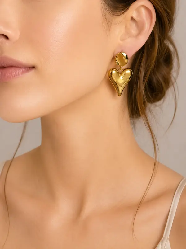 Pendientes Corazón Colgante de Acero Dorado | Trapío