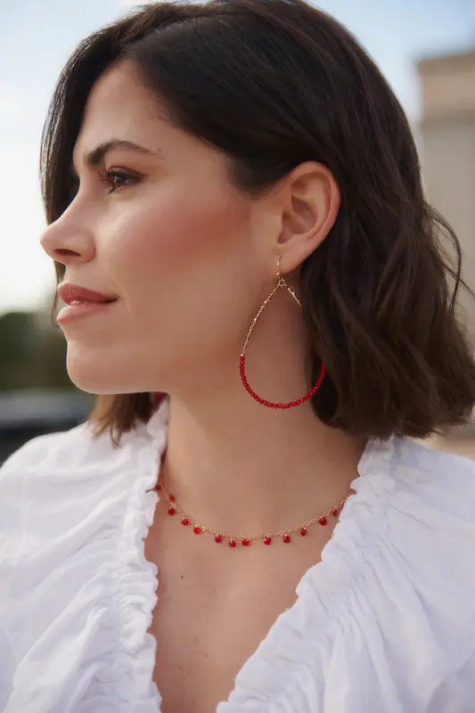 Pendientes Óvalo Rojo y Dorado