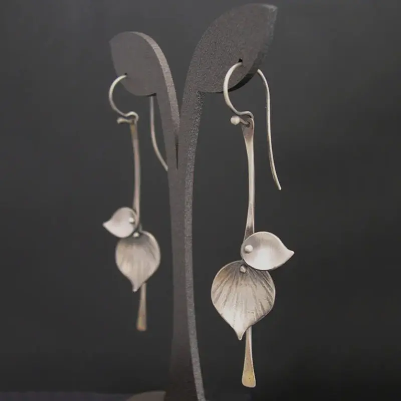 Pendientes Vintage en Plata en Forma de Hoja