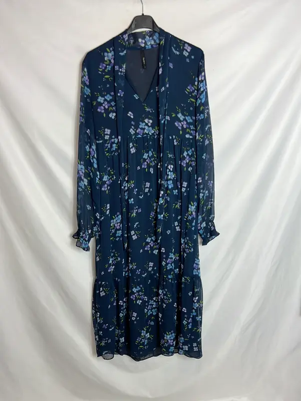 PEPE JEANS. Vestido azul flores T.s
