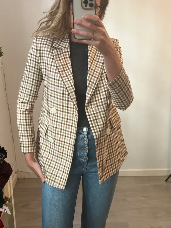 PRIMARK. Blazer cuadros doble botonadura. T XS