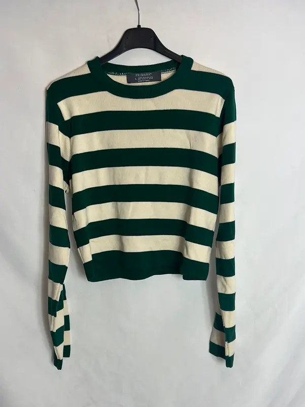 PRIMARK. Jersey rayas beige y verde. T L