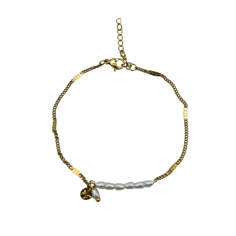Pulsera fina cadena perla acero inoxidable