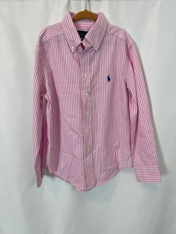 RALPH LAUREN. Camisa rayas rosas logo. T 8 años