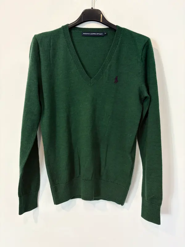 RALPH LAUREN SPORT. Jersey verde lana cuello pico