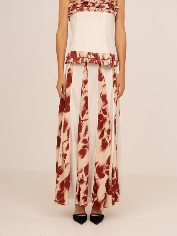 Red Noctis Flower Print Skirt