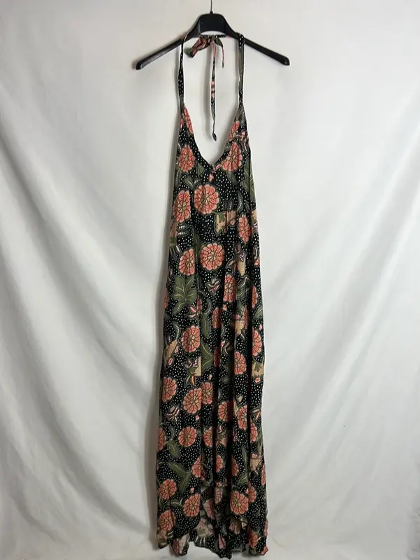 RENATTA&GO . Vestido largo negro estampado . TU (s)