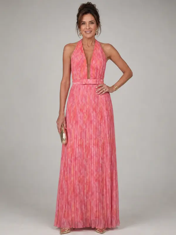 Rosel | Halter Maxi Dress with Pleated Skirt