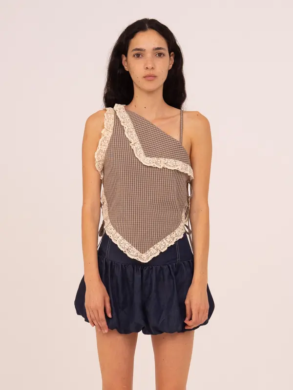 Rove Brown Plaid Asymmetric Top