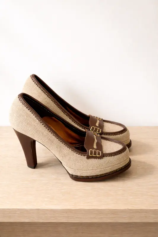 SAINT LAURENT. Tacones plataforma efecto mocasín. T 36