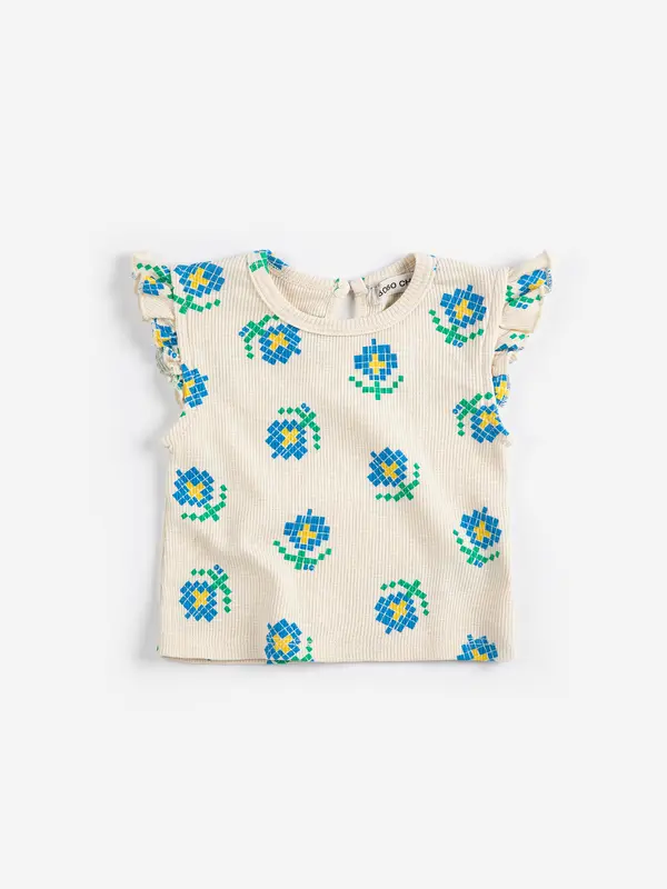 SB126AB023 Pixel Flowers all over ruffled top