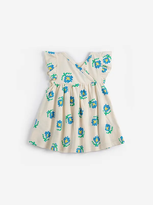 SB126AB088 Pixel Flowers all over ruffled dress