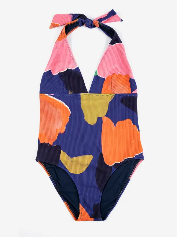 sb126ad111 Blooming color pattern v-neck swimsuit