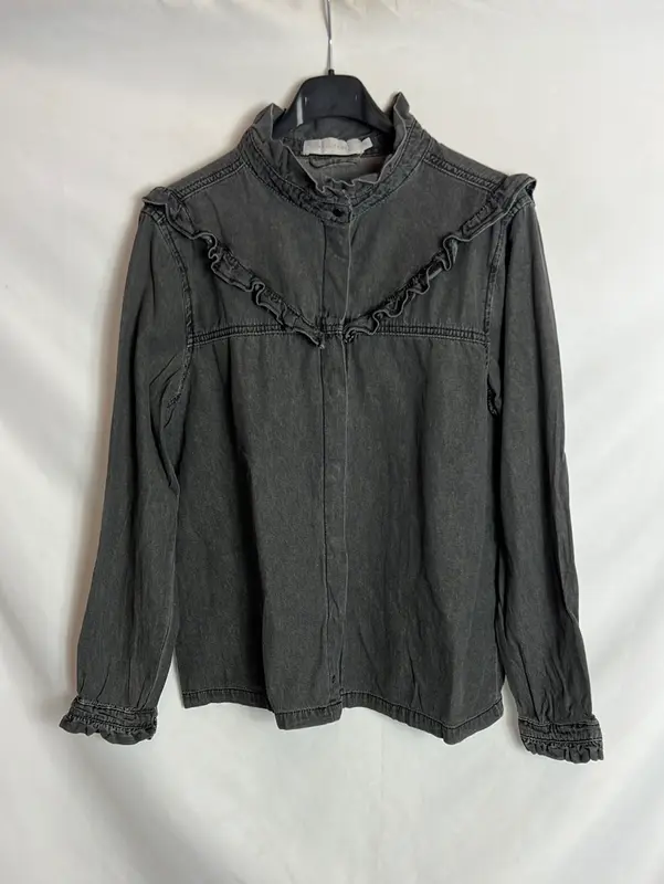SCALPERS. Blusa denim gris volantes. T L (M)