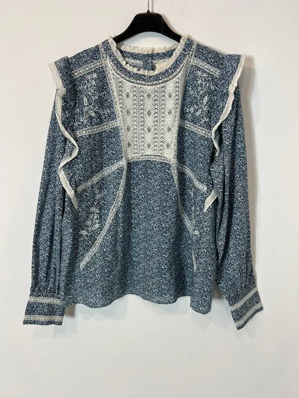 SEZANE. Blusa estampada azules T.40
