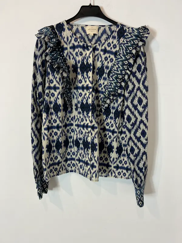 SEZANE. Blusa estampada tonos azules T.42