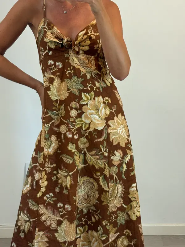 SÉZANE. Vestido midi con lino estampado. T 38