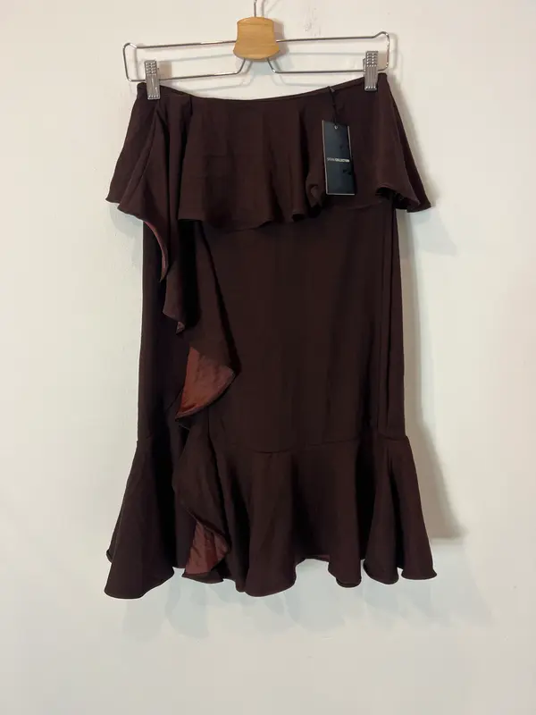 SFERA. Falda midi marrón fluida. T S