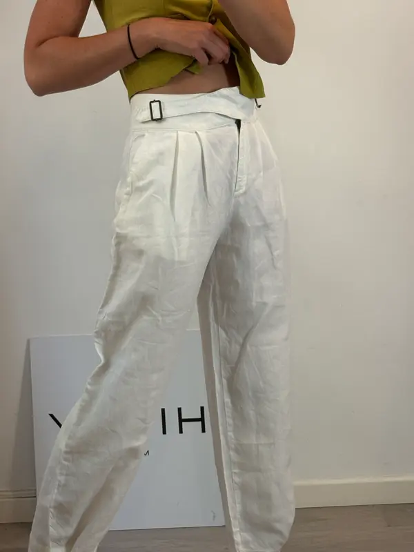 SOEUR. Pantalón lino cintura hebillas