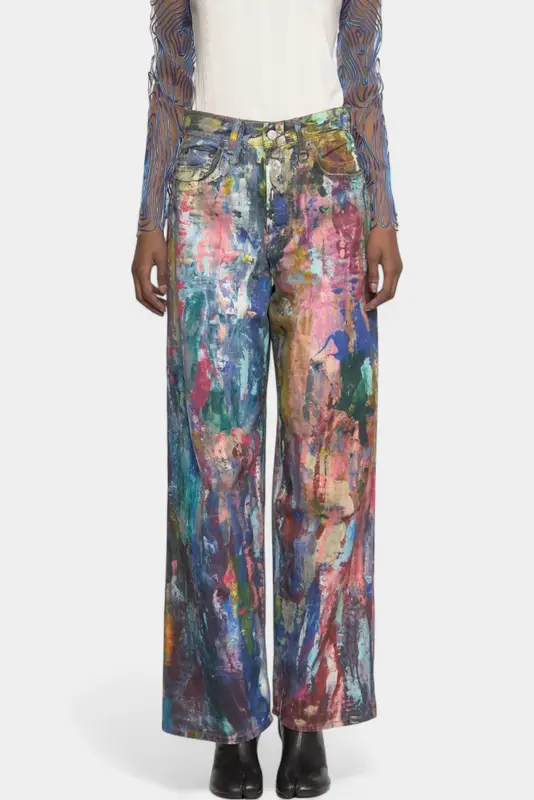 Sofisticada - Pantalones Vaqueros Pierna Ancha Estampado Multicolor