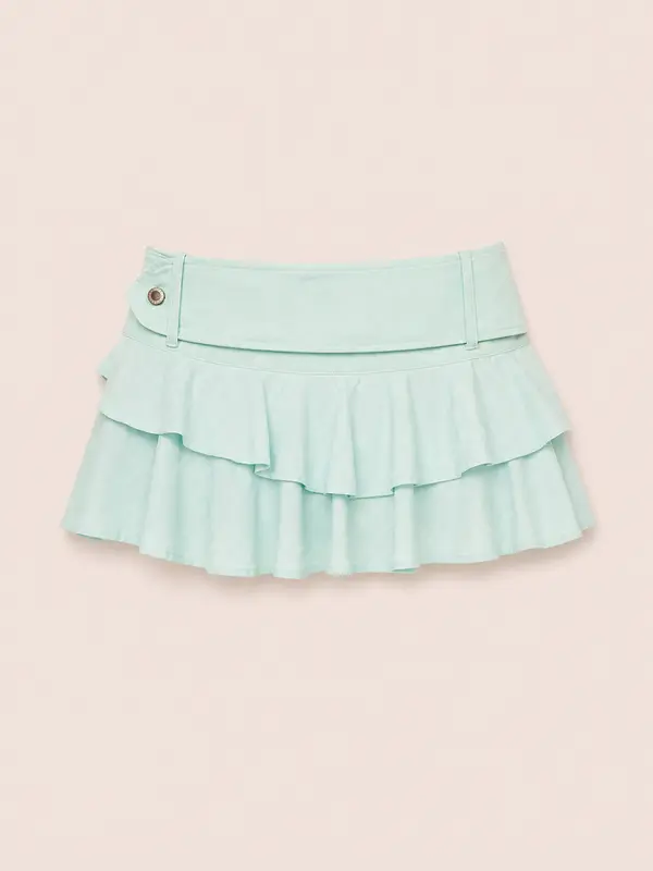 Solea Mint Ruffle Denim Mini Skirt