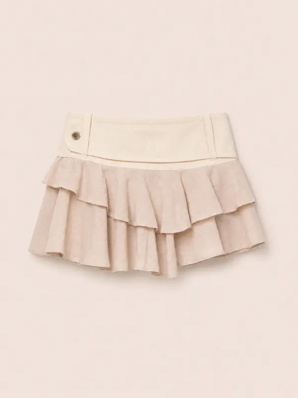 Solea White Ruffle Denim Mini Skirt