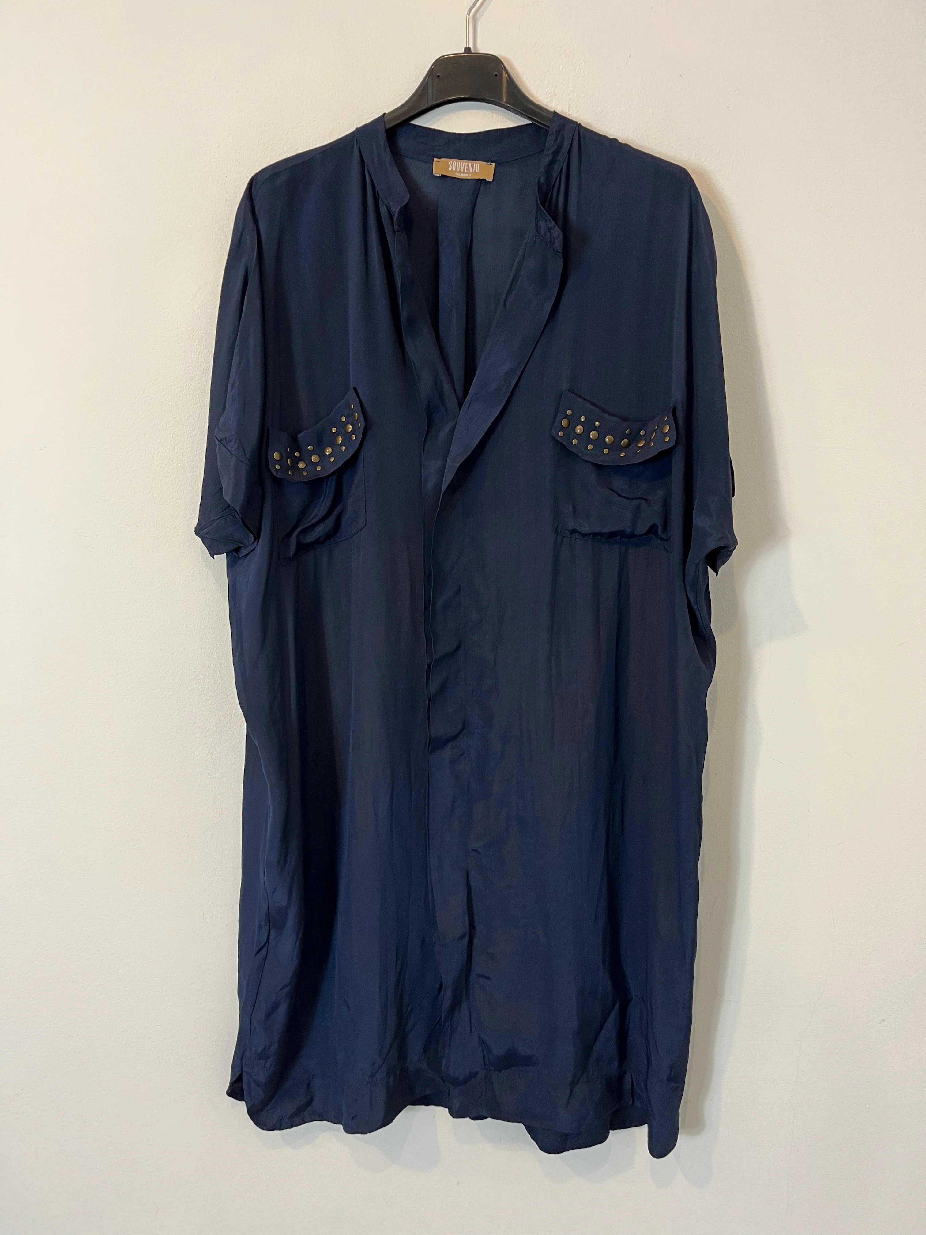 SOUVENIR. Vestido azul marino con seda. T S (M)