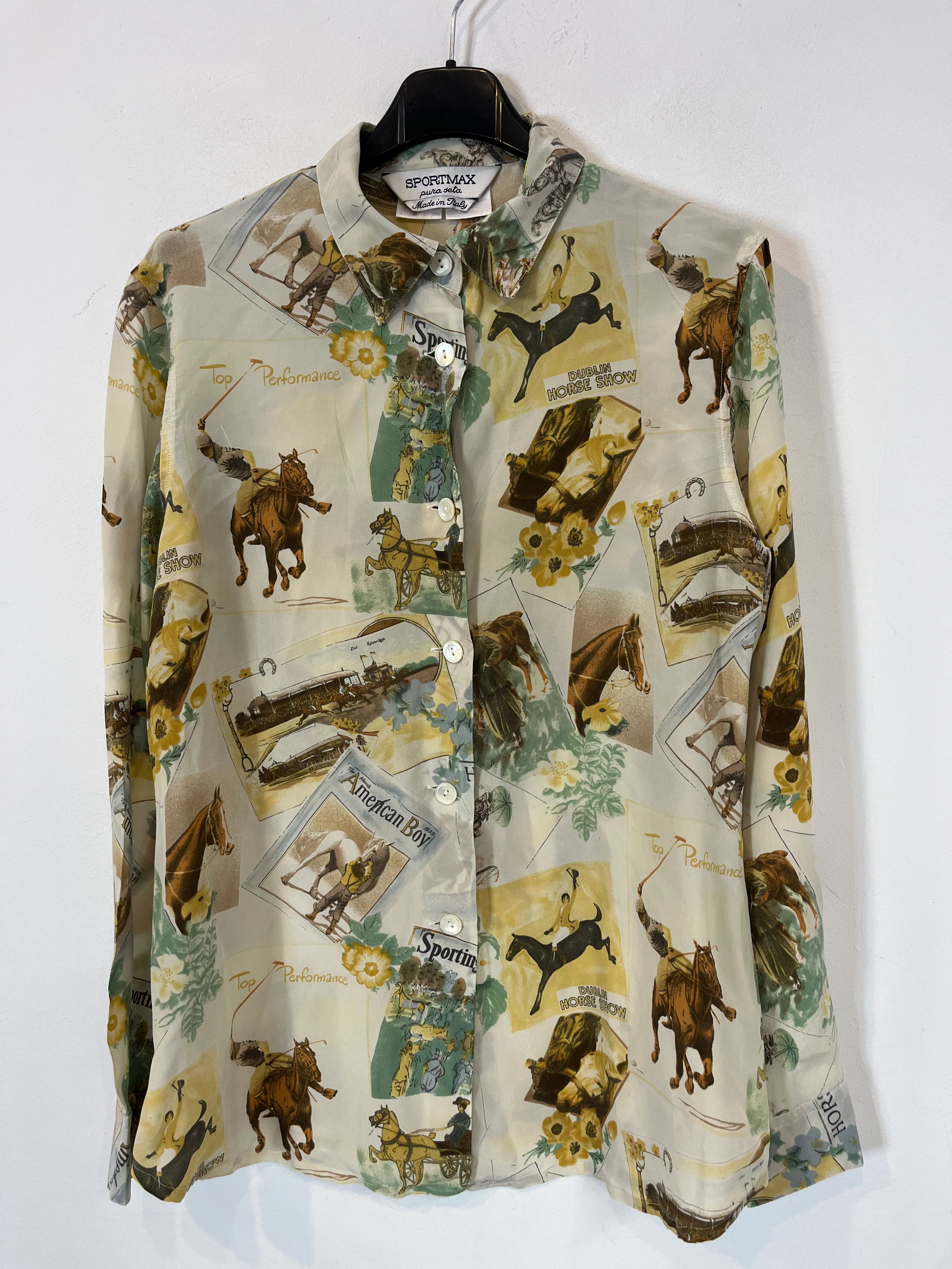 SPORTMAX. Blusa seda estampado caballos.