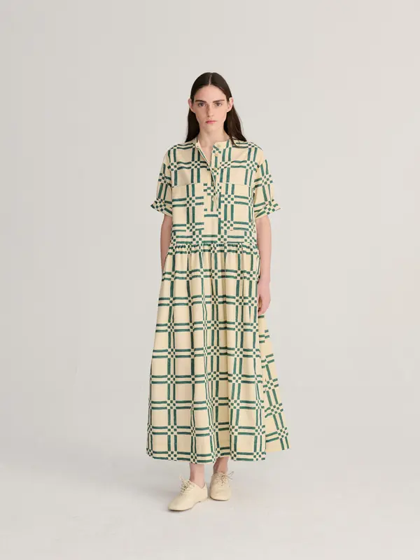 Squares all over poplin midi dress