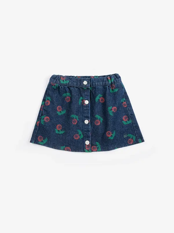 Stamp Bloom all over denim skirt