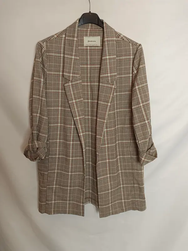 STRADIVARIUS. Chaqueta fina cuadros T.m