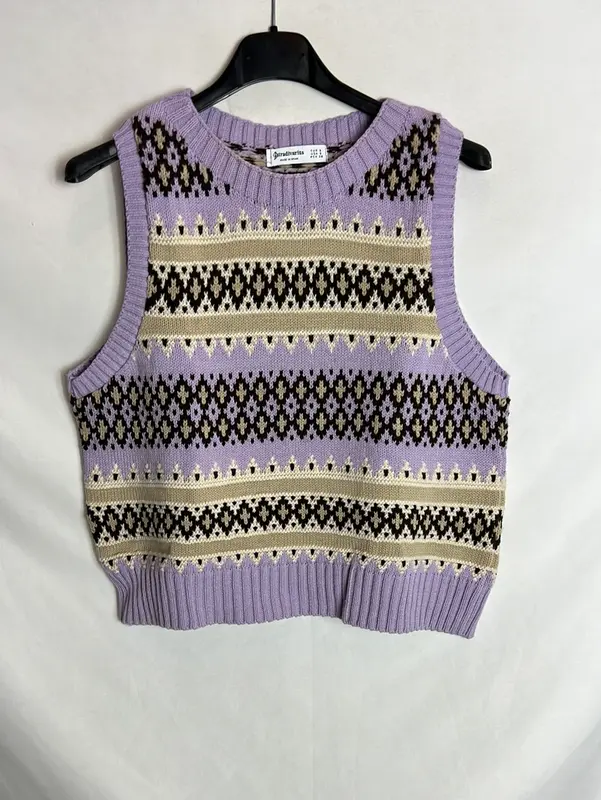 STRADIVARIUS. Jersey sin mangas nm morado y beiges. T S