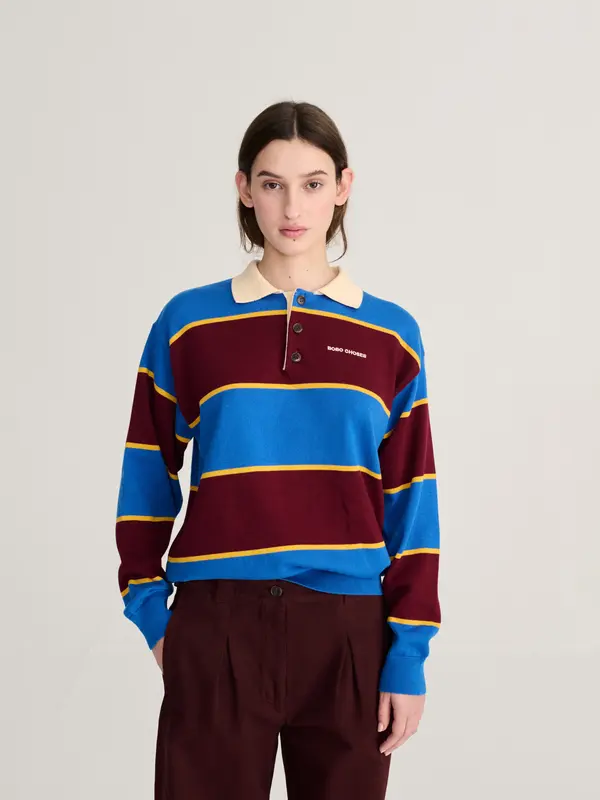 Striped cotton polo jumper