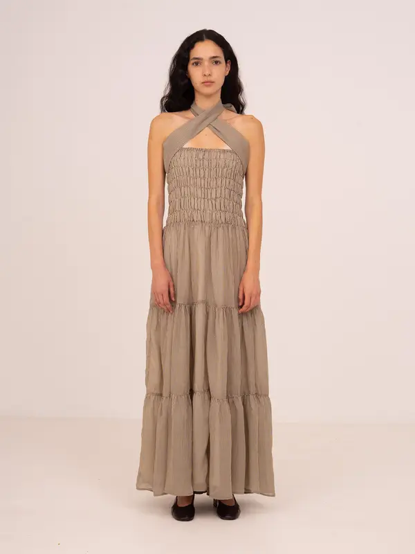 Striped Grace Brown Maxi Dress