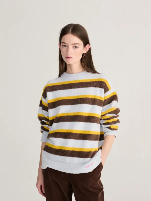 Striped hairy yarn wool blend jumper