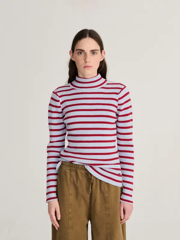 Striped turtleneck wool-cotton jumper