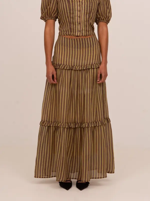 Striped Zafira Pink Print Maxi Skirt
