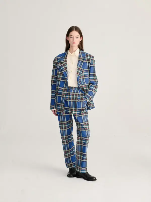 Tartan flannel pleated pants