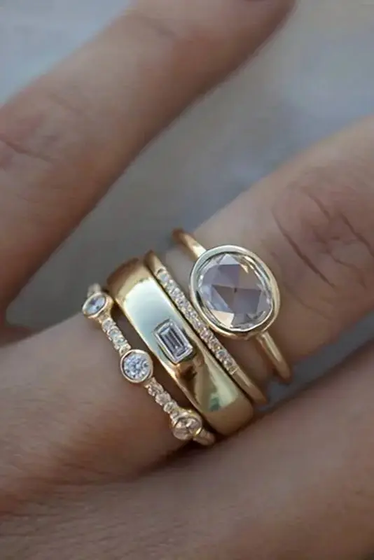 Taulia - Anillo Vintage de Oro y Circonita Conjunto 2 Piezas