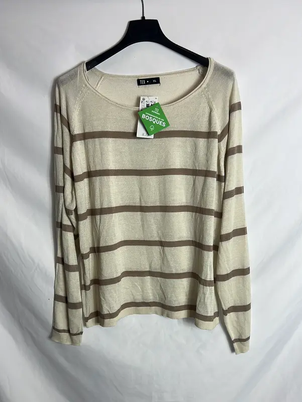 TEX. Jersey fino beige rayas. T L