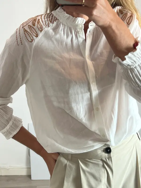 TINTORETTO. Blusa blanca bordados. T 40
