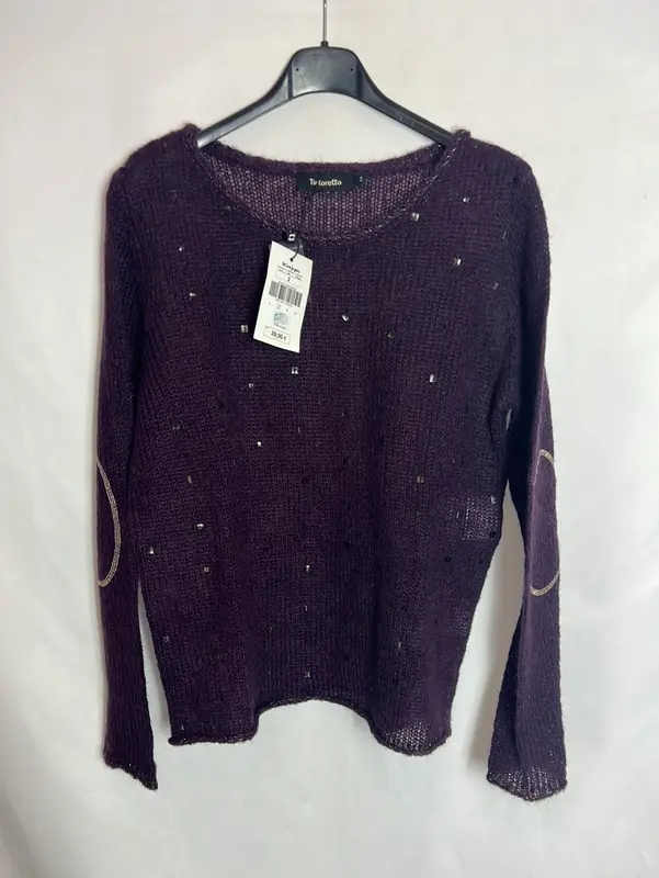 TINTORETTO. Jersey berenjena detales lentejuelas. T 2 (M)