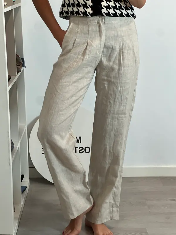 TINTORETTO. Pantalón beige lino T.36