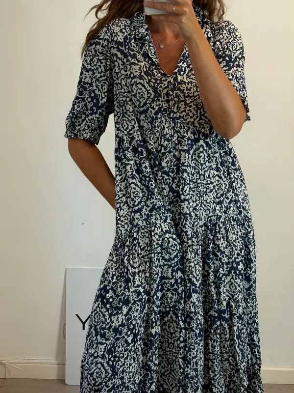 TINTORETTO. Vestido largo azul estampado. T 44